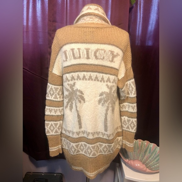 Juicy Couture Sweaters - Juicy Couture Palm Trees Long Open Sweater Cardigan Mohair Wool Blend Cream Tan